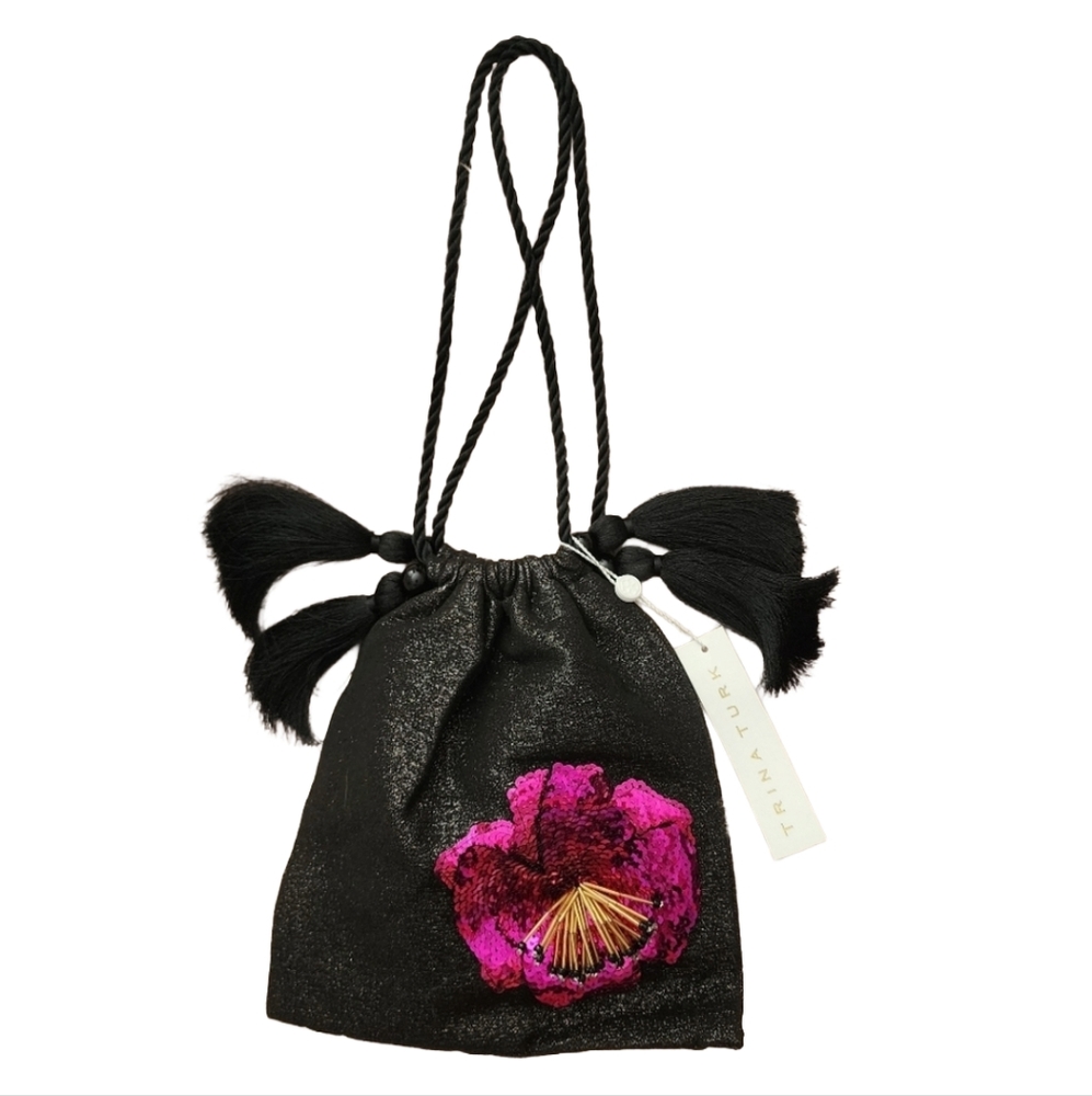 Trina Turk Tassel Pouch evening bag purse shimmer sequin floral beaded